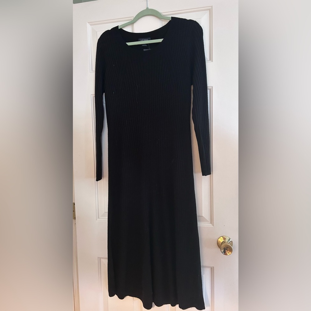 Club Monaco Black Ribbed Long-Sleeve Wool Sweater Dress XL